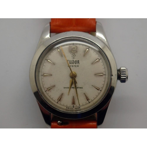 144 - TUDOR: Midi Oyster automatic wristwatch, steel cased with silvered dial on replacement leather strap... 