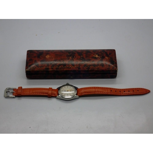 144 - TUDOR: Midi Oyster automatic wristwatch, steel cased with silvered dial on replacement leather strap... 