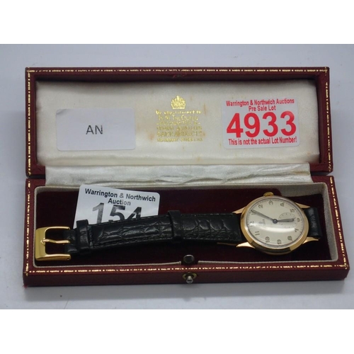 154 - TUDOR: 9ct gold cased gents manual wind wristwatch with subsidiary seconds dial, working at lotting,... 