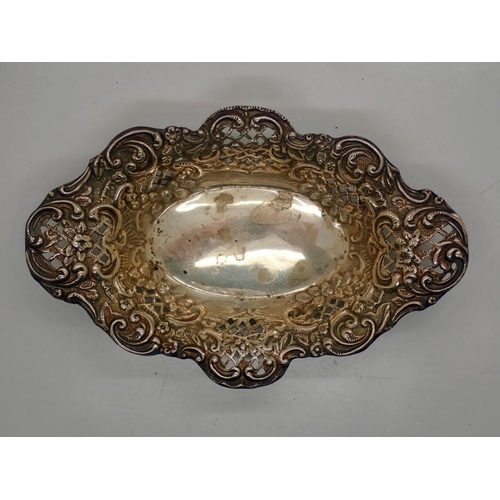 176 - Hallmarked silver pierced oval dish, Birmingham assay, L: 14 cm, 51g. UK P&P Group 1 (£16+VAT for th... 