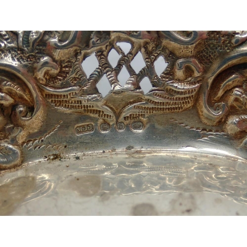 176 - Hallmarked silver pierced oval dish, Birmingham assay, L: 14 cm, 51g. UK P&P Group 1 (£16+VAT for th... 