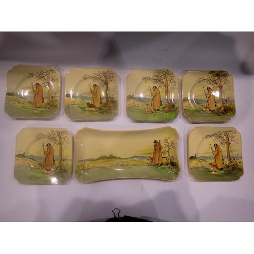 275 - Royal Doulton sandwich set in the Cotswold Shepherds pattern, no chips or cracks, largest L: 28 cm (... 