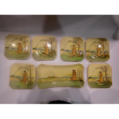 275 - Royal Doulton sandwich set in the Cotswold Shepherds pattern, no chips or cracks, largest L: 28 cm (... 