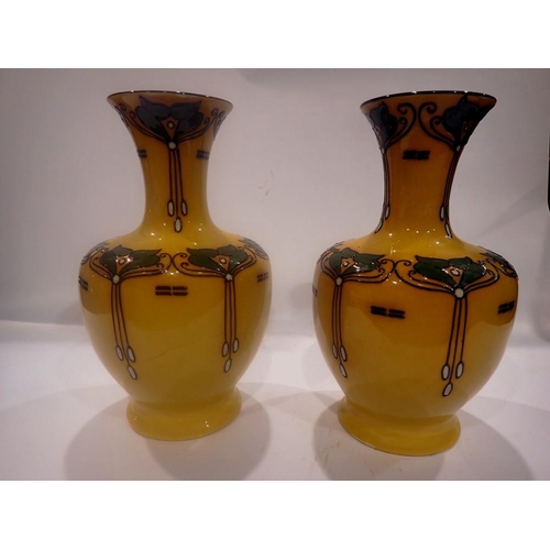 276 - Two Elers Ware vases colourised, one with repaired cracks, H: 28 cm. Not available for in-house P&P