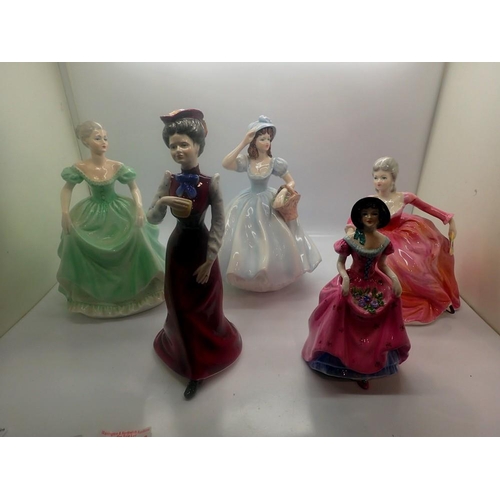 291 - Five Coalport figurines, Charlotte, Christina, Polly, Henrietta and Penelope, no cracks or chips, la... 