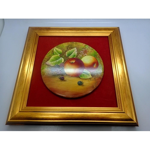 302 - Royal Worcester hand painted plaque by J. Stemett, framed, D: 15 cm. UK P&P Group 1 (£16+VAT for the... 