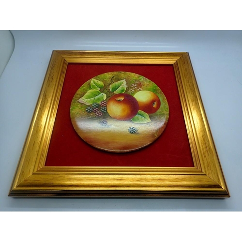 302 - Royal Worcester hand painted plaque by J. Stemett, framed, D: 15 cm. UK P&P Group 1 (£16+VAT for the... 