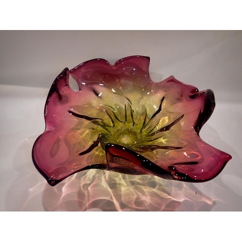 317 - Murano art glass coloured centre bowl in the form of a flower, L: 35 cm. Not available for in-house ... 