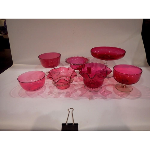 326 - Quantity of Victorian cranberry glass, bowls and pedestal bowls (7). Not available for in-house P&P