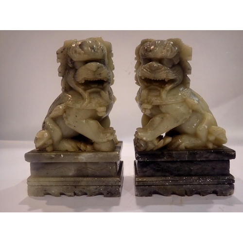 329 - Pair of carved soapstone temple lions, H: 18 cm. UK P&P Group 2 (£20+VAT for the first lot and £4+VA... 