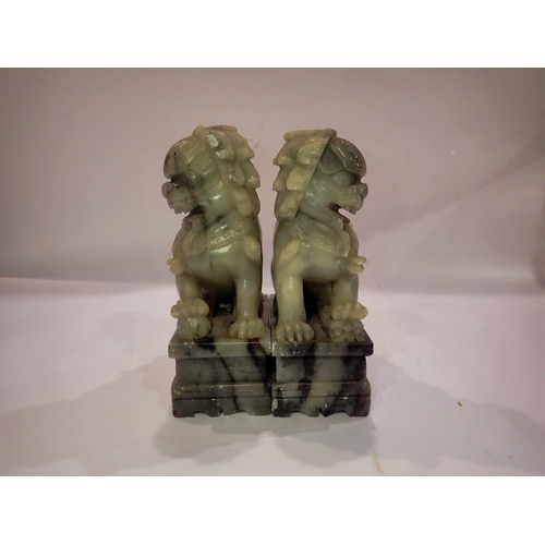 329 - Pair of carved soapstone temple lions, H: 18 cm. UK P&P Group 2 (£20+VAT for the first lot and £4+VA... 