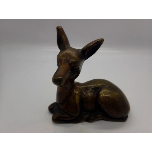 339 - Solid bronze figure of a deer, H: 90 mm. UK P&P UK P&P Group 1 (£16+VAT for the first lot and £2+VAT... 