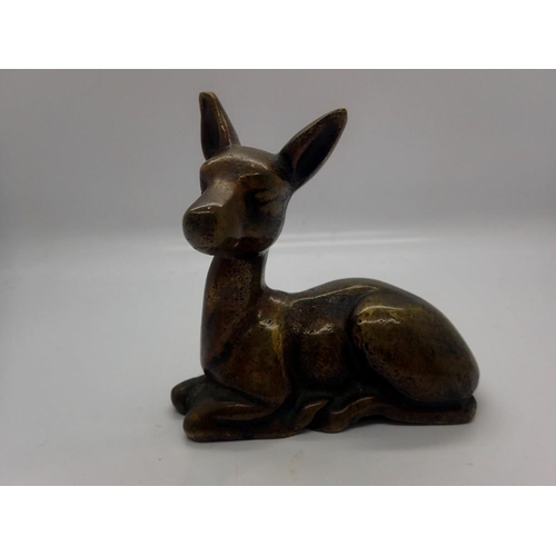 339 - Solid bronze figure of a deer, H: 90 mm. UK P&P UK P&P Group 1 (£16+VAT for the first lot and £2+VAT... 