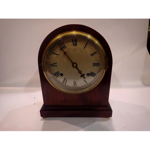 344 - Edwardian inlaid mahogany mantel clock with a WML Gilbert Clock Company, Connecticut, USA movement. ... 