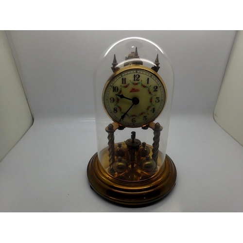 347 - Kerr mantel clock under a glass dome with ceramic dial, not working at lotting. UK P&P Group 2 (£20+... 