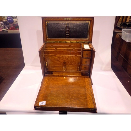 353 - Victorian oak writing slope with tooled leather fitted interior, appears in excellent condition, 43 ... 