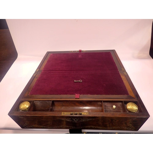 354 - Victorian rosewood writing slope inlaid with mother of pearl, 45 x 24 x 17 cm. UK P&P Group 3 (£30+V... 