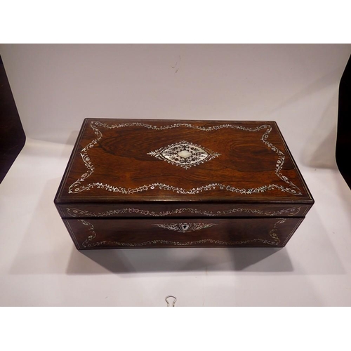 354 - Victorian rosewood writing slope inlaid with mother of pearl, 45 x 24 x 17 cm. UK P&P Group 3 (£30+V... 