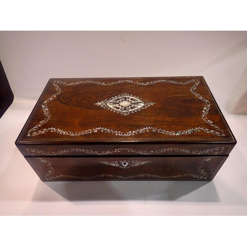 354 - Victorian rosewood writing slope inlaid with mother of pearl, 45 x 24 x 17 cm. UK P&P Group 3 (£30+V... 