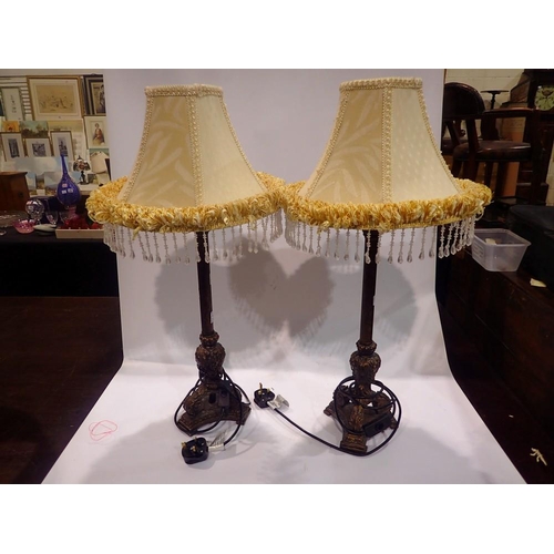 363 - Pair of bronzed resin based table lamps with shades, H: 72 cm. All electrical items in this lot have... 