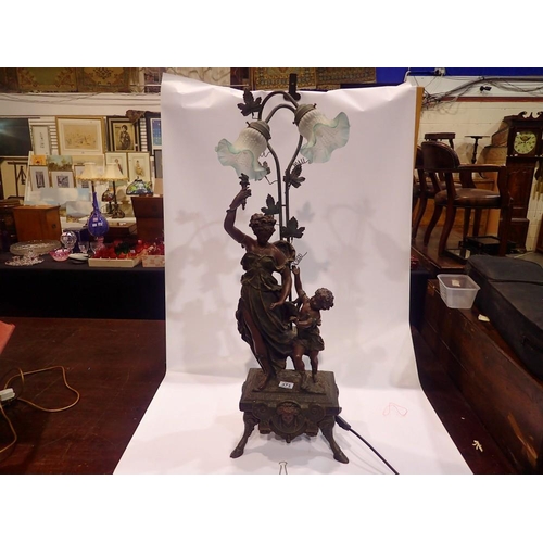 373 - Large bronzed figural table lamp with glass shades, H: 96 cm. Not available for in-house P&P