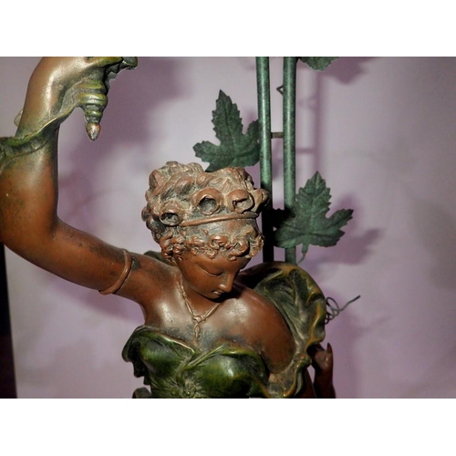 373 - Large bronzed figural table lamp with glass shades, H: 96 cm. Not available for in-house P&P