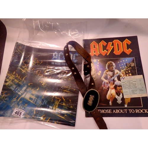 465 - Two AC/DC concert programmes, a concert ticket from 1982, and two pieces of merchandise. UK P&P Grou... 