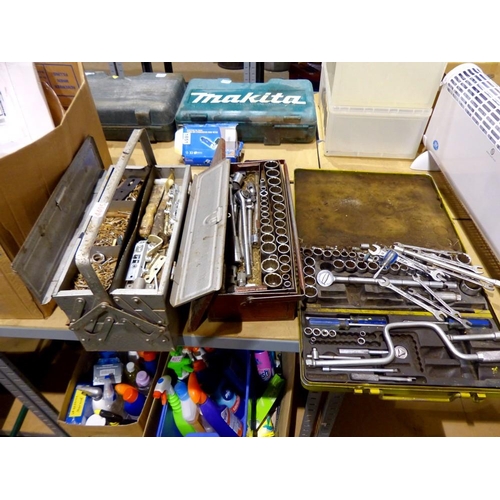 1693 - Two socket sets and a cantilever toolbox. Not available for in-house P&P