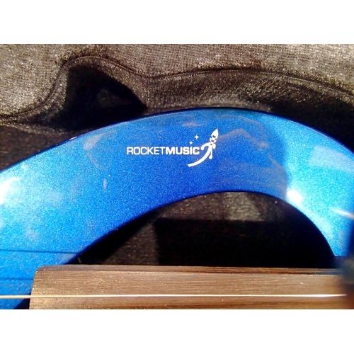 455 - Rocket Music blue electric violin with case and bow. UK P&P Group 3 (£30+VAT for the first lot and £... 