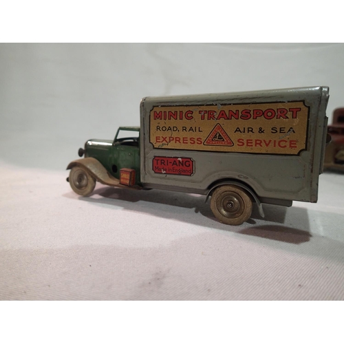 2109 - Triang Minic clockwork vehicles, learner car, Minic transport van, and caravan, all good condition, ... 