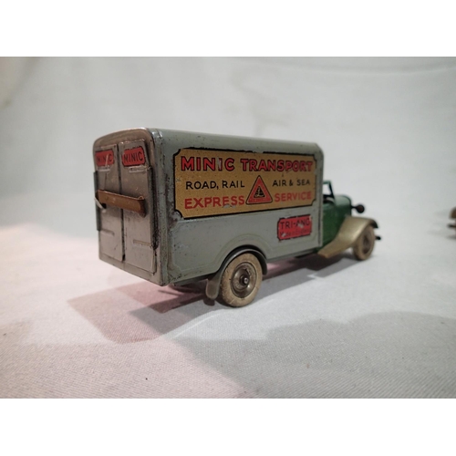 2109 - Triang Minic clockwork vehicles, learner car, Minic transport van, and caravan, all good condition, ... 