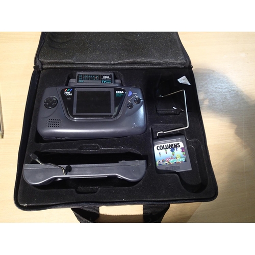 2226 - Sega Game Gear with TV tuner, powergrip and columns game with case and master system convertor. Powe... 