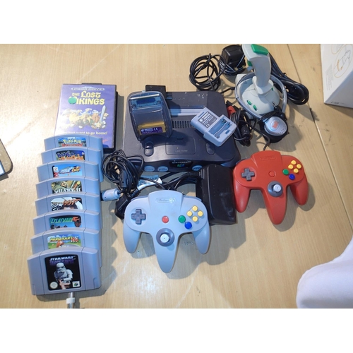 2227 - Nintendo N64 console with game cartridges, controllers, joystick etc. UK P&P Group 3 (£30+VAT for th... 