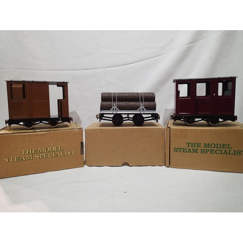 2235 - Three Mamod boxed O gauge rolling stock, log wagon, brake van and maroon coach. UK P&P Group 2 (£20+... 