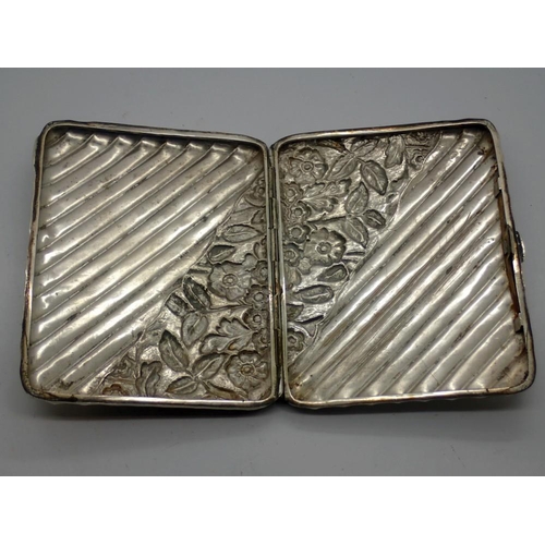 201 - Victorian hallmarked silver card case with floral decoration in relief, Birmingham assay 1890, 100 x... 