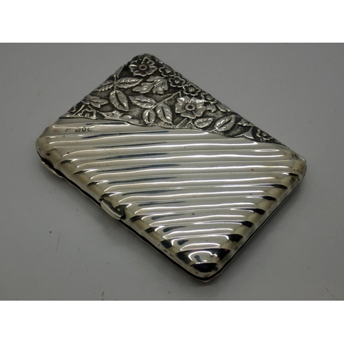 201 - Victorian hallmarked silver card case with floral decoration in relief, Birmingham assay 1890, 100 x... 