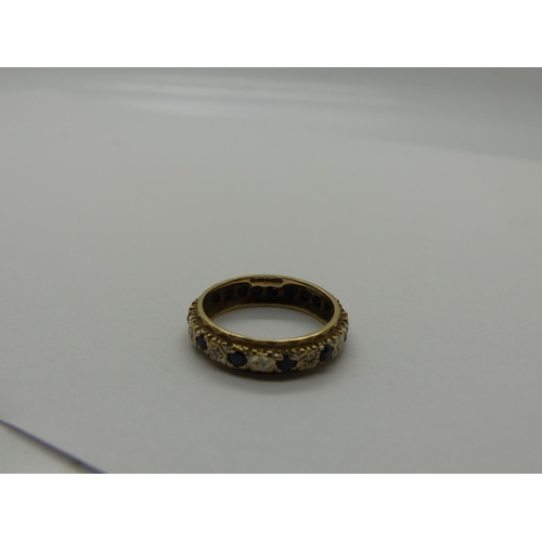 17 - 9ct gold eternity ring set with sapphires and diamonds, size N, 2.7g. UK P&P Group 0 (£6+VAT for the... 