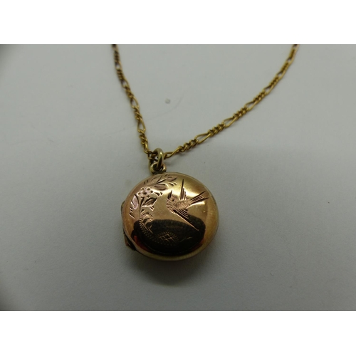 72 - 9ct gold neck chain with a 9ct gold back and front locket pendant, chain L: 50 cm, 5.2g. UK P&P Grou... 