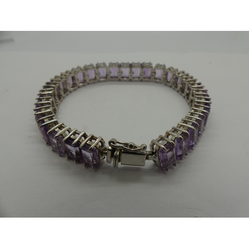 94 - 925 silver bracelet set with panels of amethyst, L: 20 cm.  UK P&P Group 0 (£6+VAT for the first lot... 