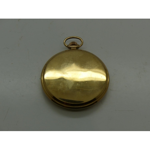 142 - PREMIA: Alfred Wolf Ltd Liverpool 9ct gold cased crown wind pocket watch, working at lotting. UK P&P... 