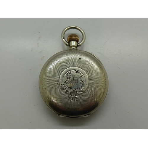 151 - Omega cased silver pocket watch, with one subsidiary dial, working at lotting. UK P&P Group 1 (£16+V... 