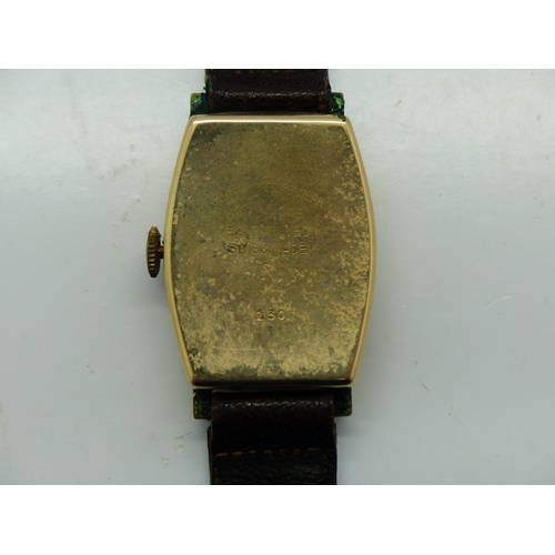 154 - Gents Swiss made 15 jewel wristwatch in a gold filled case with subsidiary seconds dial on a brown l... 