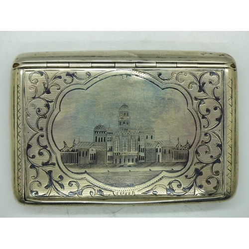 180 - Russian silver table snuff box with Niello architectural decoration, 105 x 70 mm, 137g. UK P&P Group... 