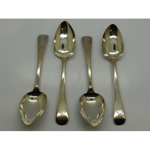 193 - Four Georgian hallmarked silver spoons, engraved with initial A, London assay, 132g. UK P&P Group 1 ... 