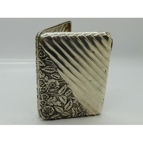 201 - Victorian hallmarked silver card case with floral decoration in relief, Birmingham assay 1890, 100 x... 