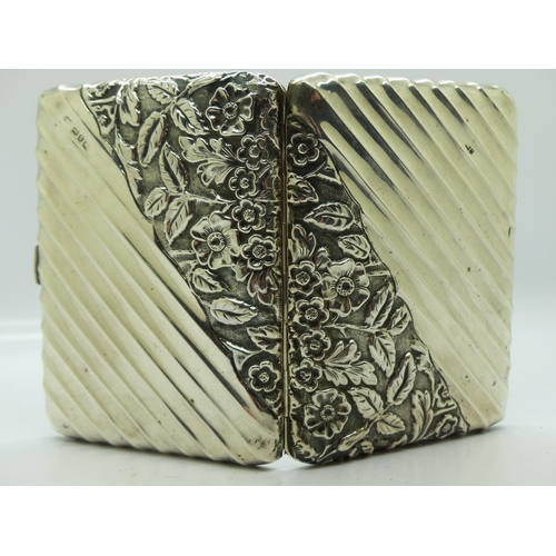 201 - Victorian hallmarked silver card case with floral decoration in relief, Birmingham assay 1890, 100 x... 