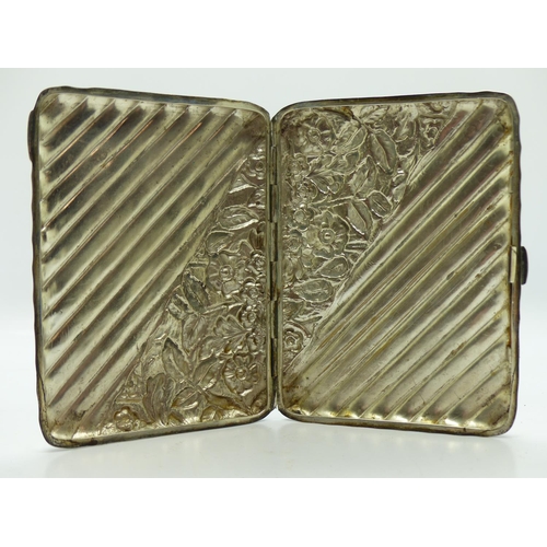 201 - Victorian hallmarked silver card case with floral decoration in relief, Birmingham assay 1890, 100 x... 