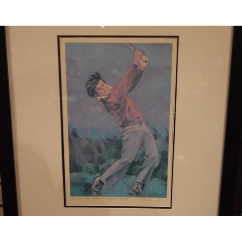 503 - Harold Riley (1934 - 2023): colour lithograph, Severiano Ballesteros Lytham 1979, signed in pencil, ... 