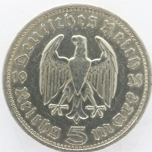 2088 - 1935 silver 5 Reischsmark of Germany - Berlin mint, gVF. UK P&P Group 0 (£6+VAT for the first lot an... 