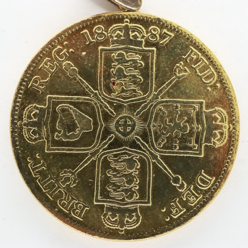 2094 - 1887 silver double florin of Queen Victoria - VF grade, soldered bale, gilt. UK P&P Group 0 (£6+VAT ... 